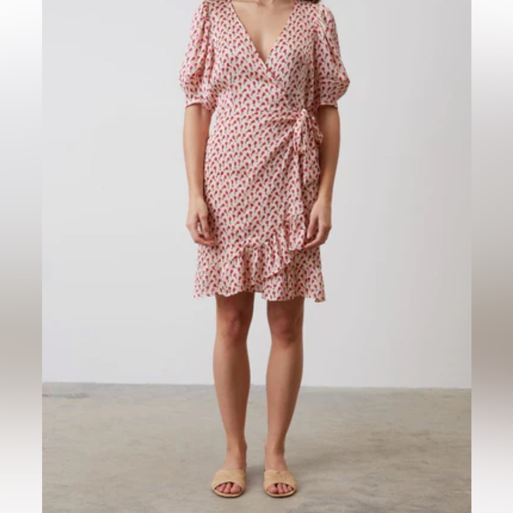 Gerard Darel dress nwt cream with red floral lady like polished sz36 nwt - Picture 3 of 10